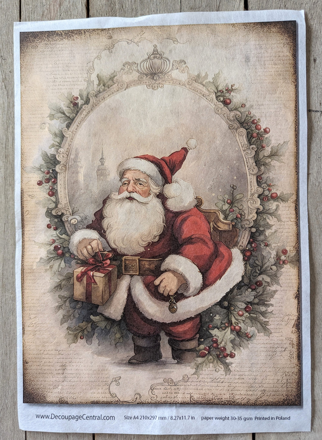 Santa With Present Decoupage Paper