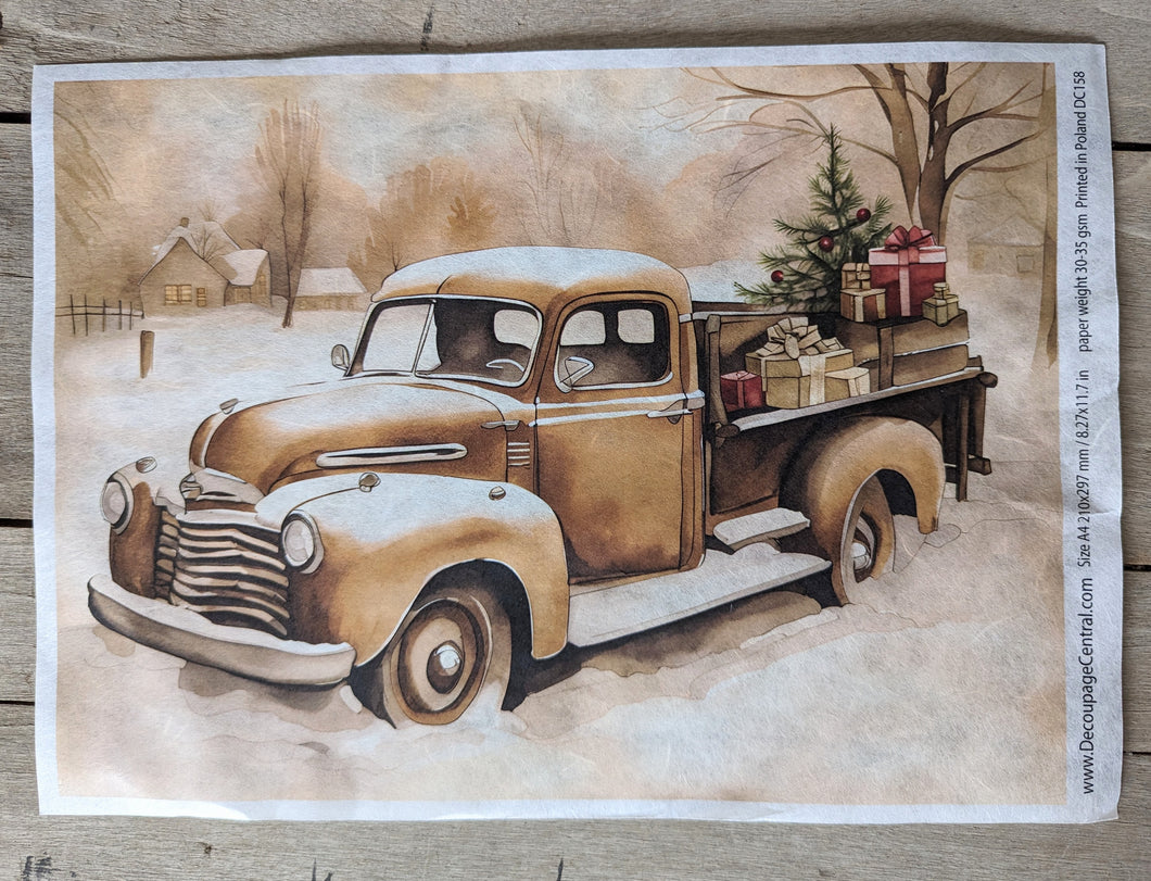 Vintage Christmas Truck Decoupage Paper