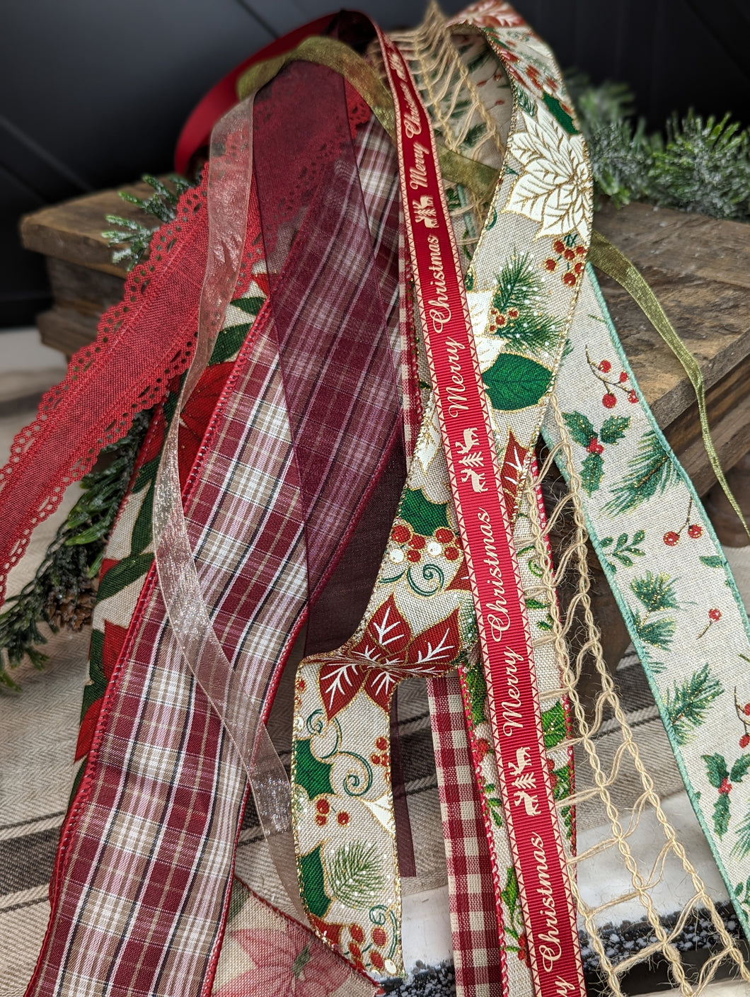 Dark Red Floral Ribbon Bundle