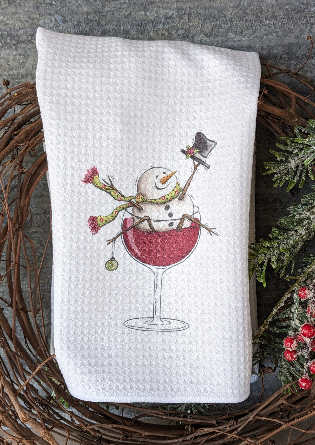 Snowman In Wine Glass Towel