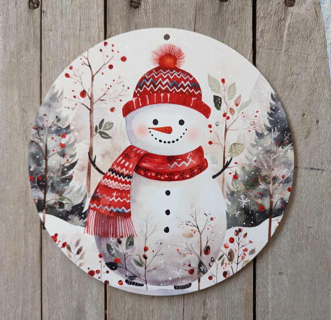 Red Snowman Wreath Round