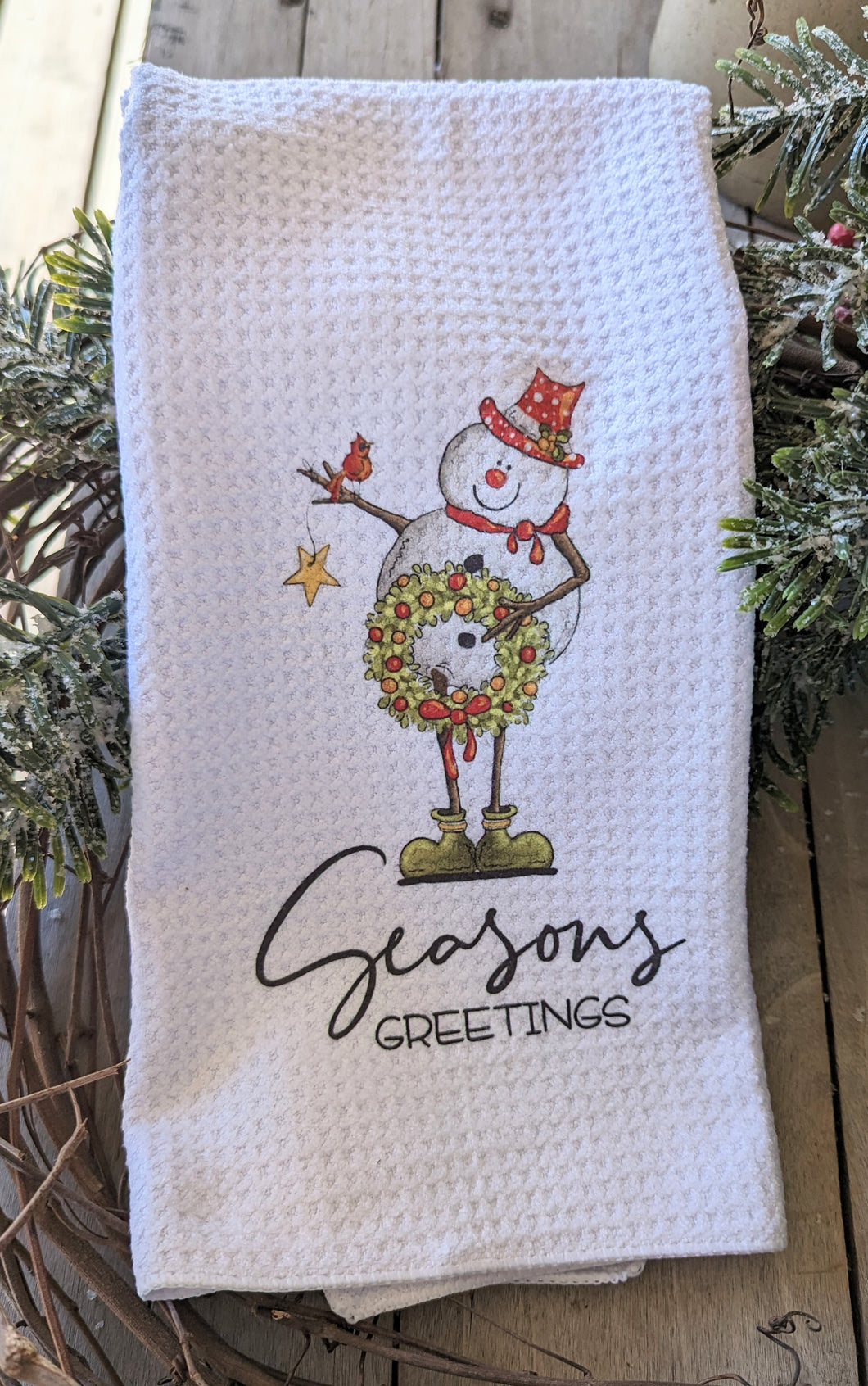 Seasons Greetings Snowman Towel