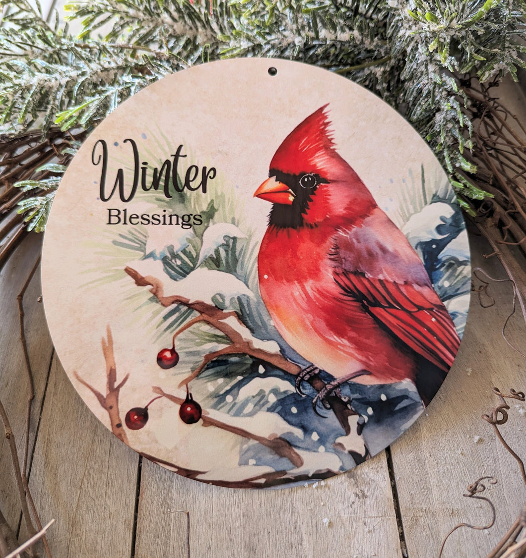 Winter Blessing Cardinal Wreath Round