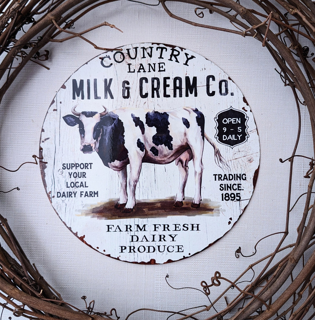 Milk & Cream Cow Wreath Round