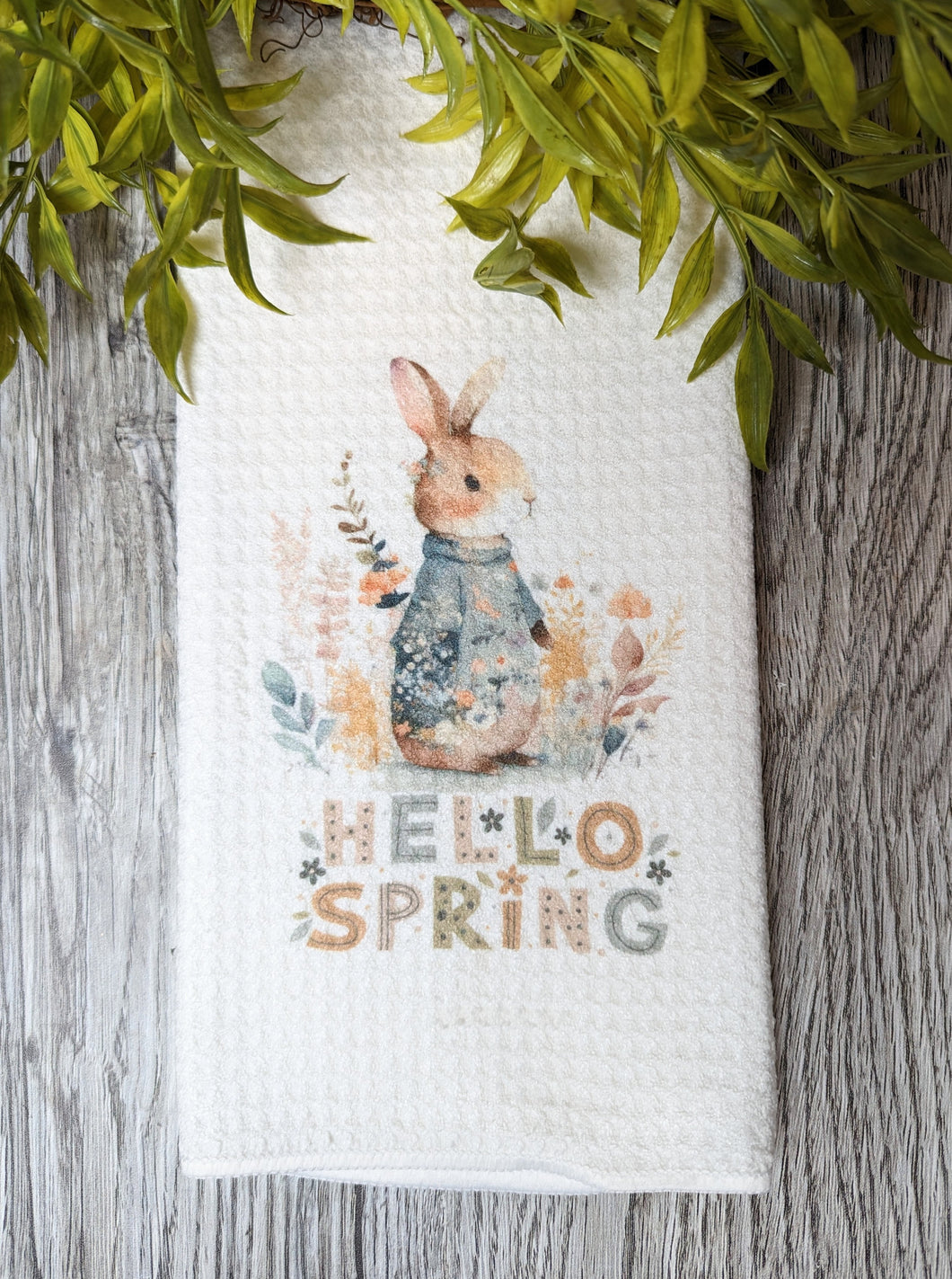 Hello Spring Bunny With Flowers Towel