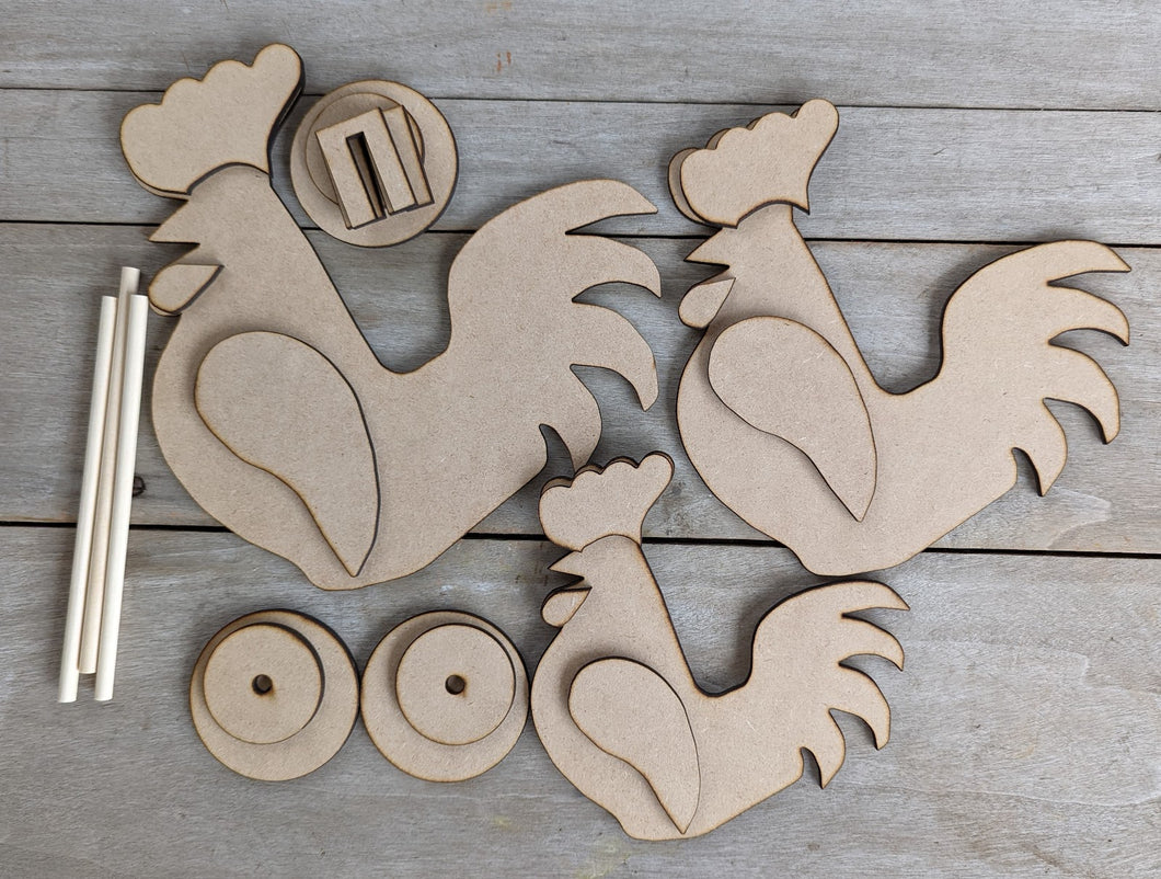 Set Of 3 Roosters